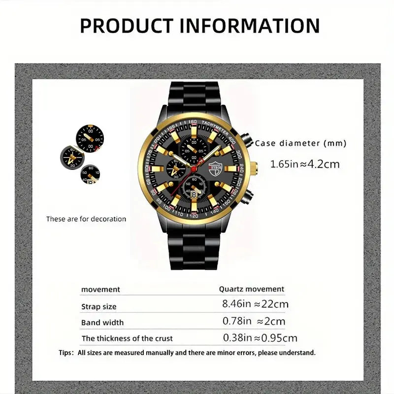 Luxury Men's Casual Fashion Business Golden Needle Digital Steel Band Quartz Watch Calendar Designed For Successful Men Classic