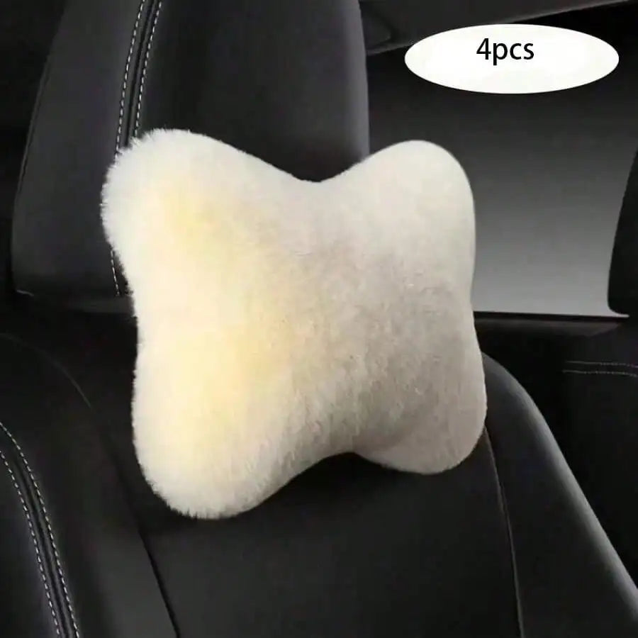 2/4pcs Luxury Plush Car Neck Pillows, Comfortable Neck Support, Faux Fur Texture, Soft Sponge Padding, Makes Traveling More Comfortable