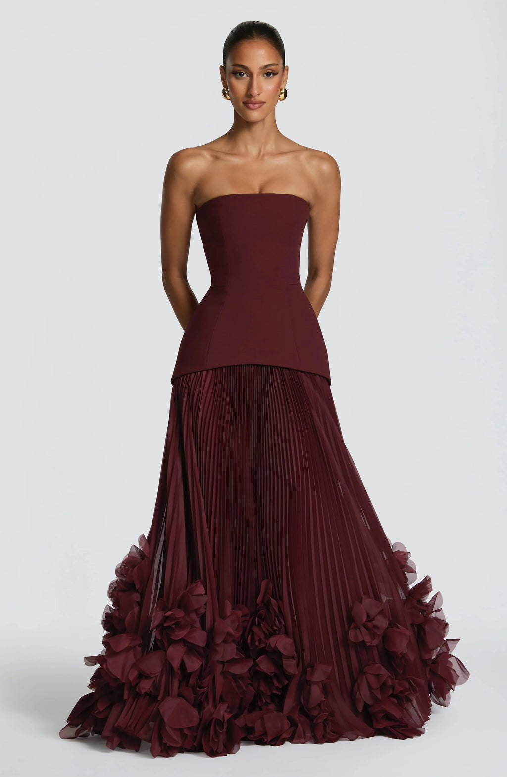 Danni Custom Burgundy Strapless Evening Dress Corset Pleated Prom Dresses Chiffon Vestidos De Noche Formal Evening