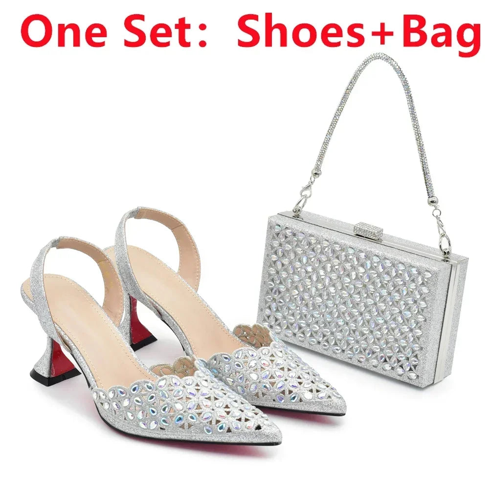 Latest Orange Designer Shoe and Bag Sets From Italy Shoe Woman Summer 2025 Wedding Fashion Party Shoes and Bag Match for Women