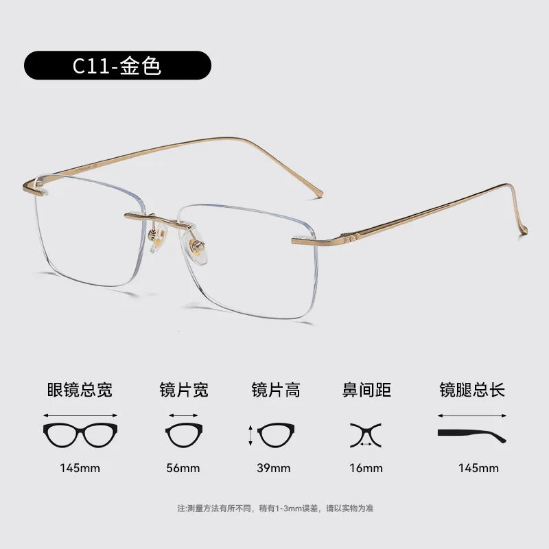 BCLEAR Classic Rimless Glasses Frame Men Ultralight Optical Prescription Eyeglasses New Pure Titanium Square Myopia Eyewear