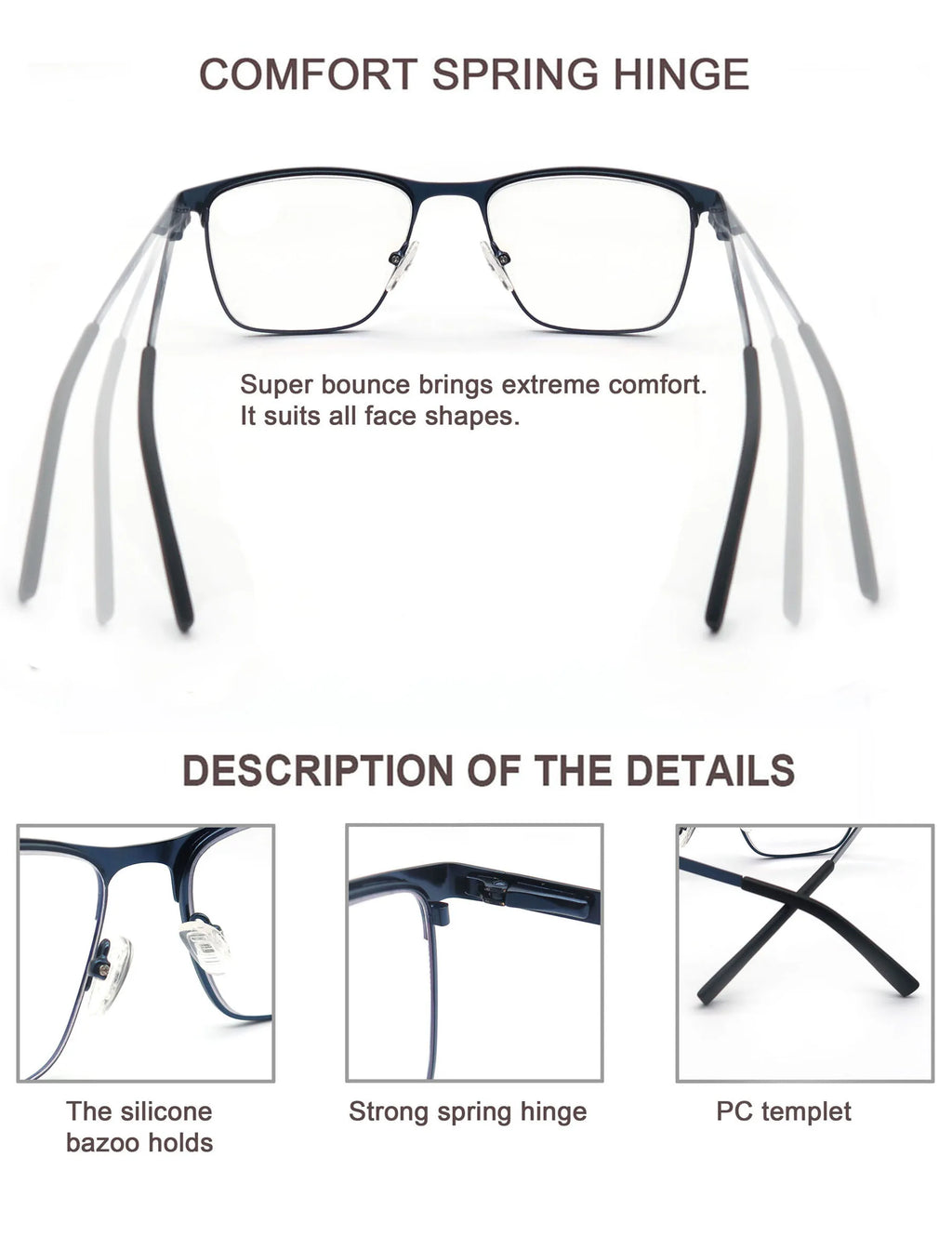 MODFANS Blue Light Reading Glasses for Men Metal Frame Computer Readers Presbyopia Magnifier Lens Eyewear Diopter +0.75 to +4.0