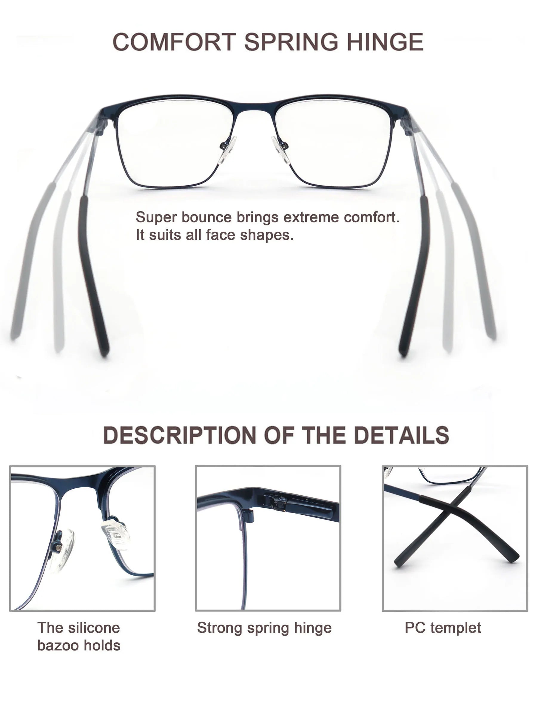 MODFANS Blue Light Reading Glasses for Men Metal Frame Computer Readers Presbyopia Magnifier Lens Eyewear Diopter +0.75 to +4.0