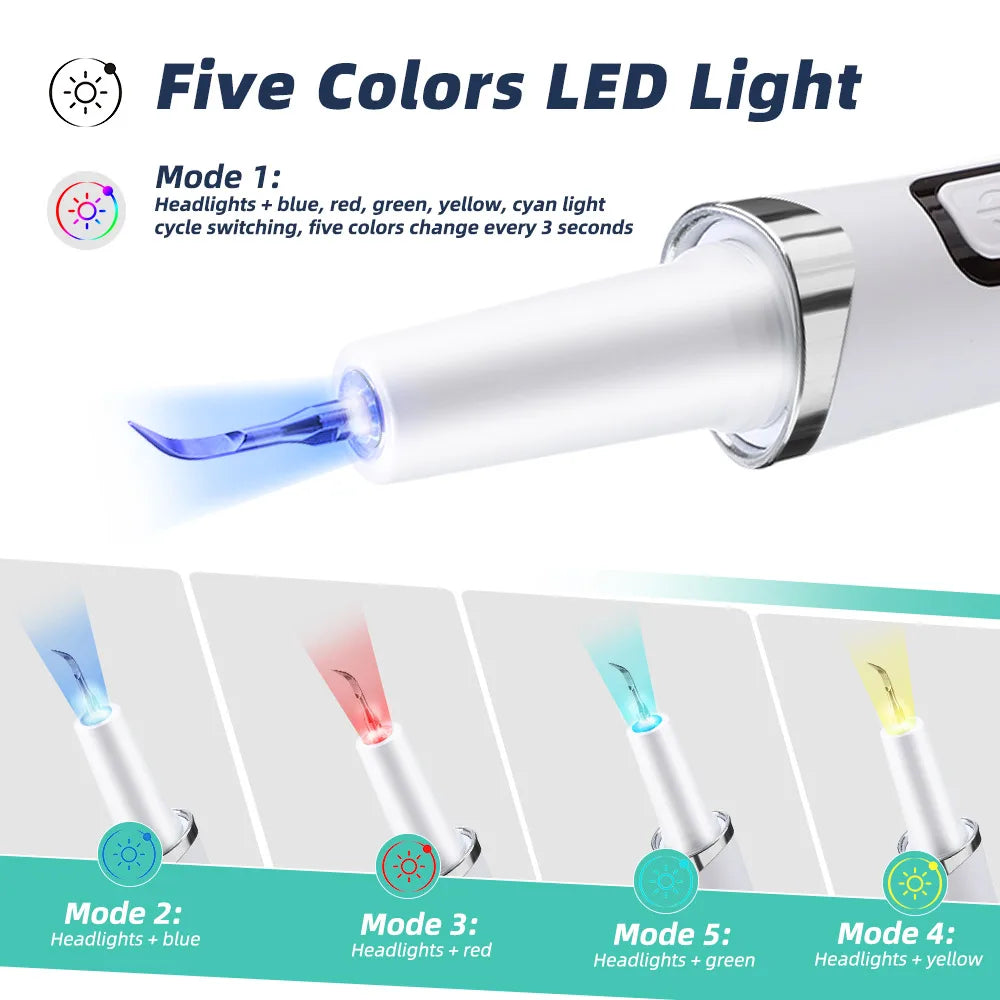 Ultrasonic Dental Scaler Tartar Remover for Teeth Cleaning 5 Modes with LED Light Household Oral Care Dental Cleaner Tool