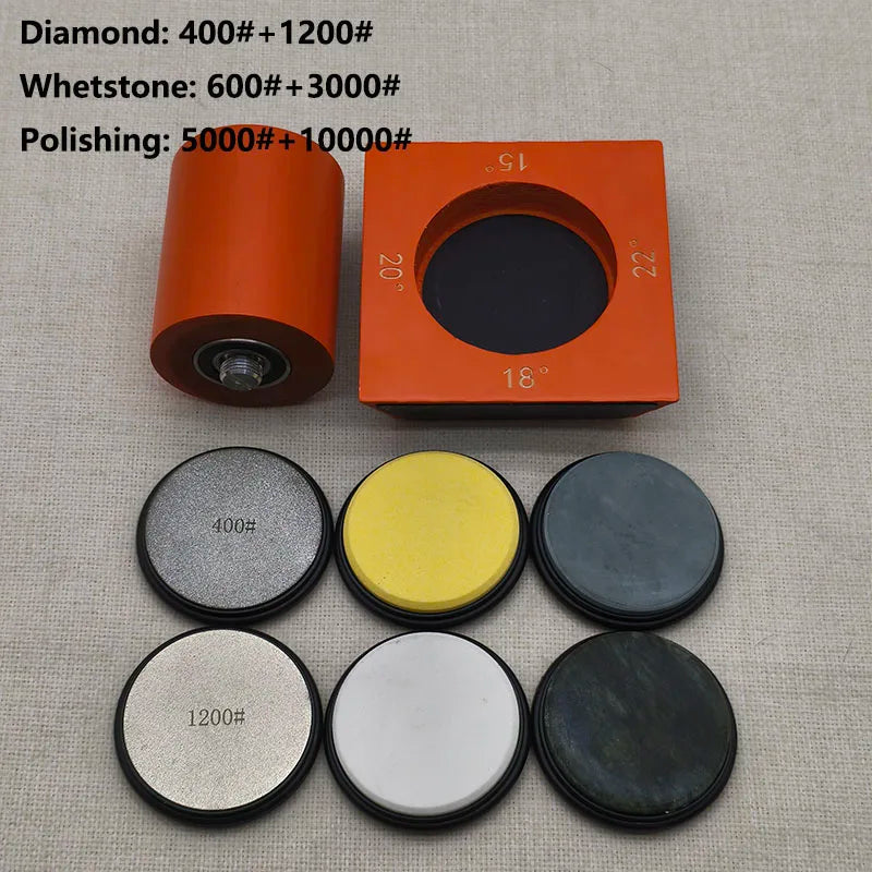 4-Angle Rolling Knife Sharpener 15/18/20/22° Roller Sharpeners Magnet Wooden Base Diamond Grinder Set Woodwork Sharpening System