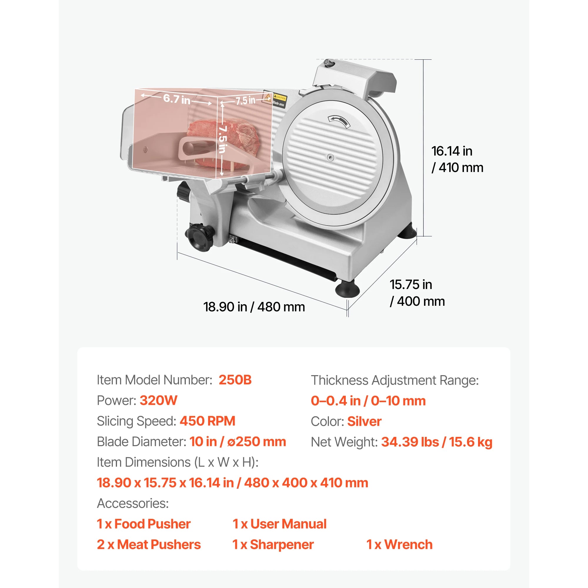 SucceBuy 6.7-10 inch Meat Slicer Electric Deli Slicer Machine with two SUS420 Blades Home Food-Slicer for Meat, Ham, Baguett