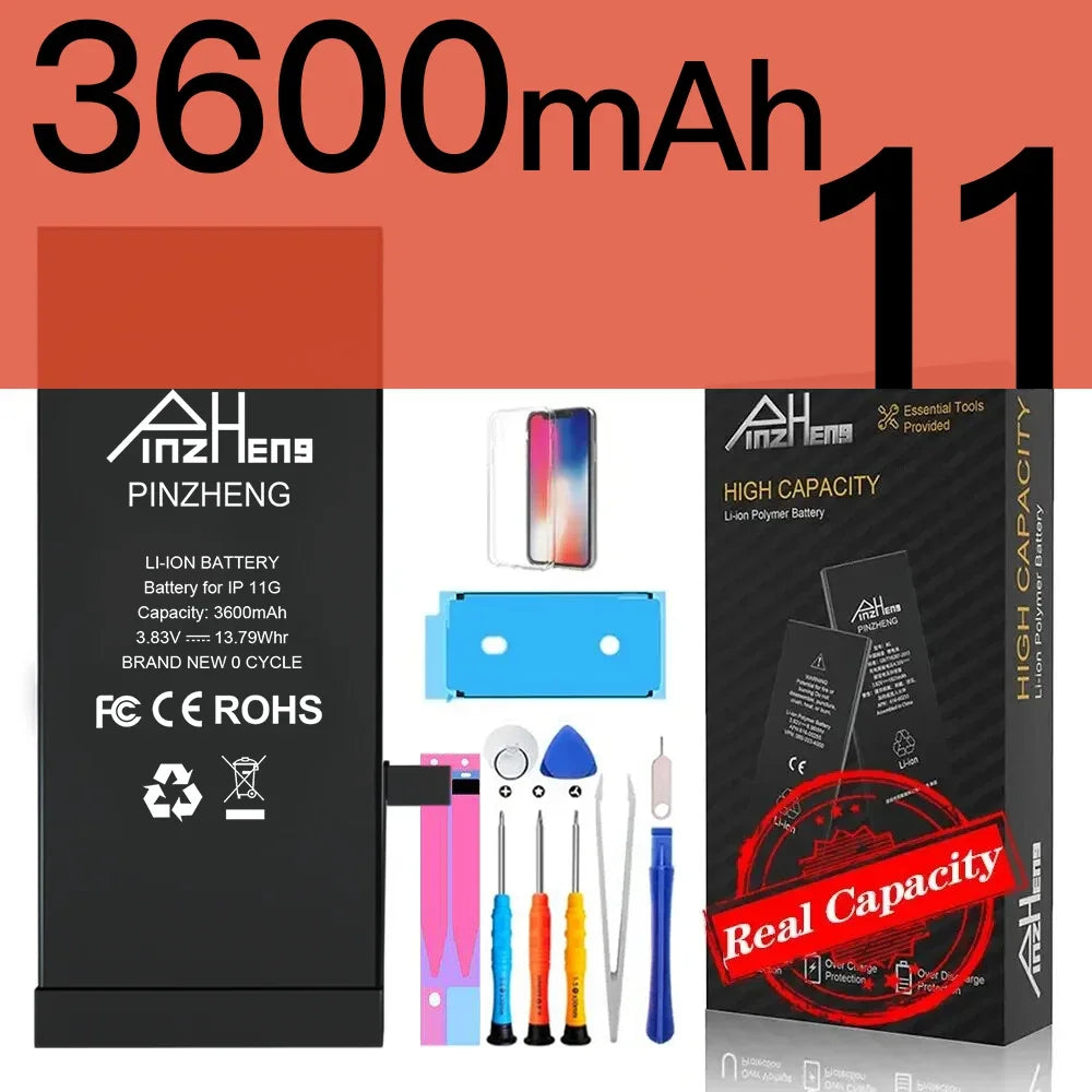 PINZHENG Real High Capacity Battery For iPhone X XR XS Max 12 13 Mini Pro Max 11 Pro Max Replacement Bateria Warranty One Year