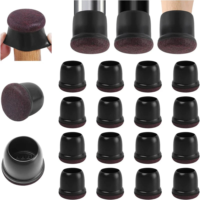 16PCS Black Silicone Chair Leg Floor Protectors with Wrapped Felt Bar Stool Chair Leg Caps Furniture Leg Feet Protection Cover