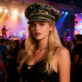 HongLuan Blue Steampunk Captain Hat Rhinestone for Burning Man Festival Woman, Vintage Military Accessories & Military Cap Man