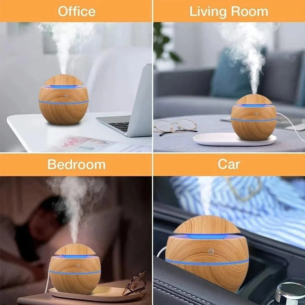 Portable Mini Woodgrain Ultrasonic USB Humidifier and Essential Oil Diffuser Desktop Aromatherapy for Home Office Use
