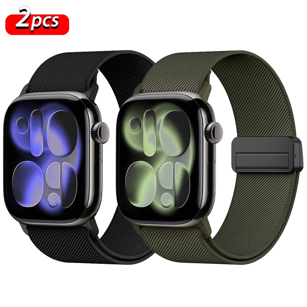 Magnetic Loop For Apple Watch Band 40mm 44mm 45mm 49mm 41mm 38mm Nylon sport bracelet iwatch ultra 3 2 Series 11 10 9 8 se strap