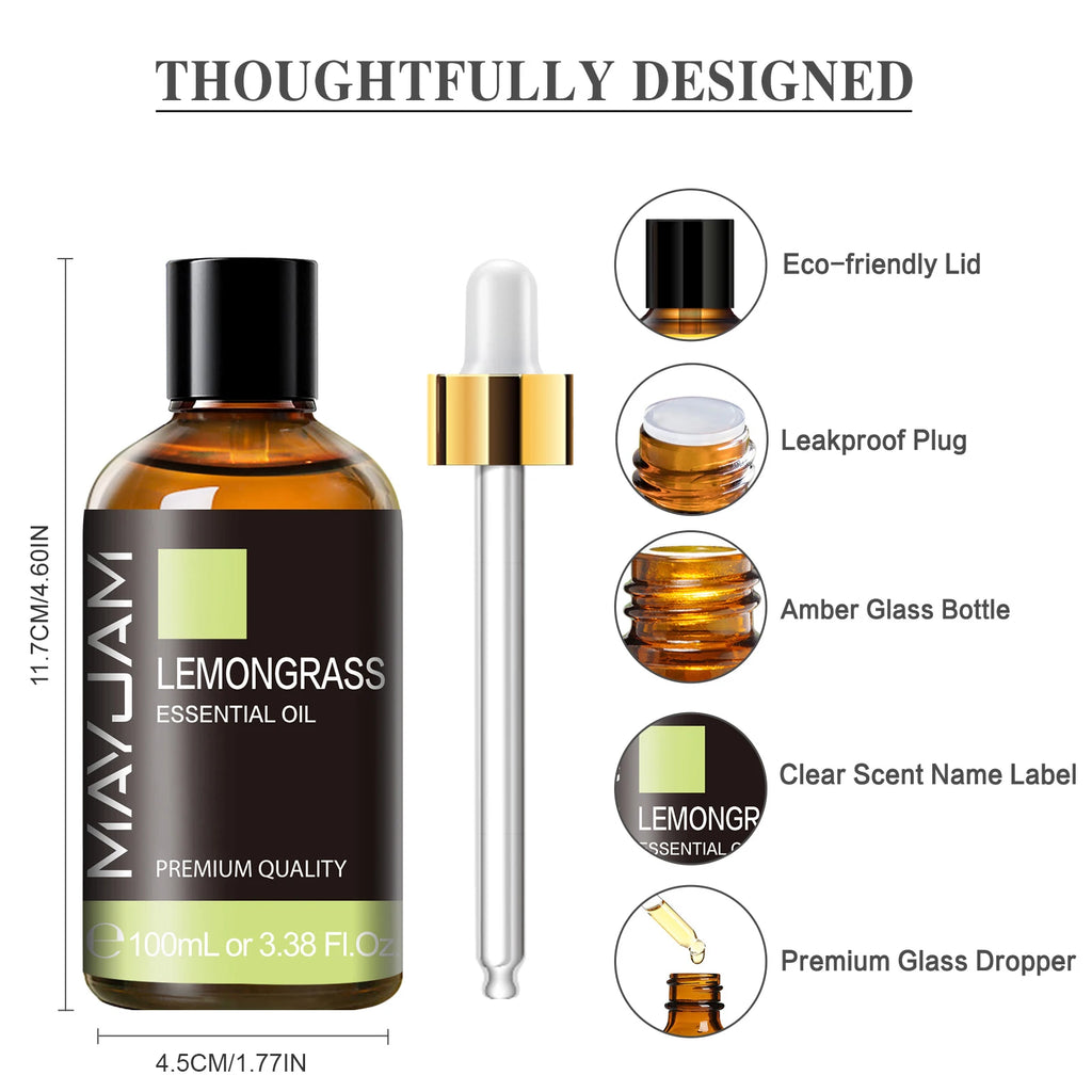 MAYJAM 1 Piece 100ML Pure Natural Plants Essential Oil For Humidifiers Aromatic Diffuser Vanilla Lavender Mint Bergamot Rose