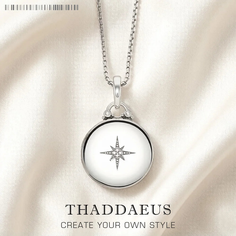 Round Medaillon With Star Locket Necklace Brand New Link Chain Fine Jewelry Europe 925 Stering Silver Romantic Gift For Women