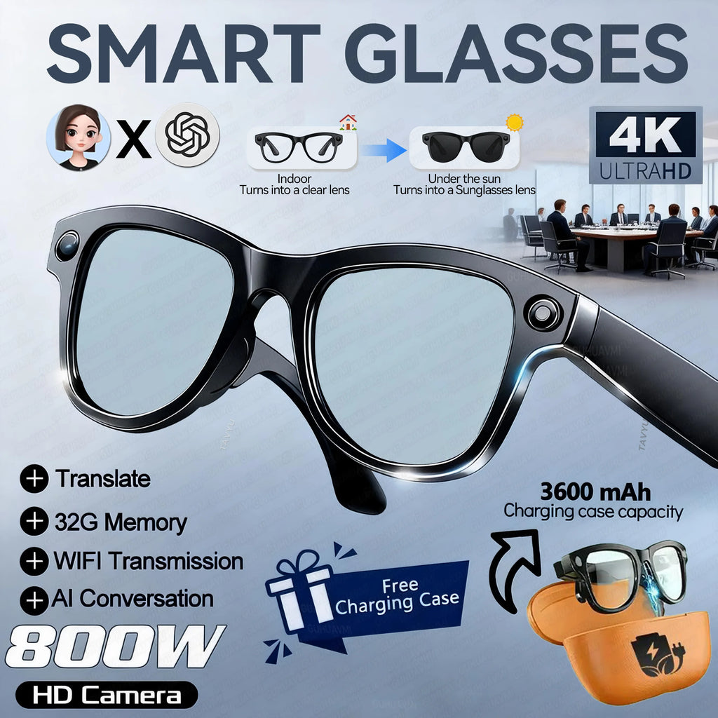 World Premiere 2026 Smart AI Glasses 4K HD 800W Pixel Camera Photos&Videos 3600mAh Battery 120+Translation 32GB Music Sunglasses