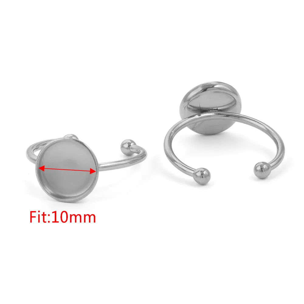 10pcs Adjustable Stainless Steel Open Ring Settings Blank Base Bezel Cabochons Rings For Jewelry Making DIY Finger Ring Blank