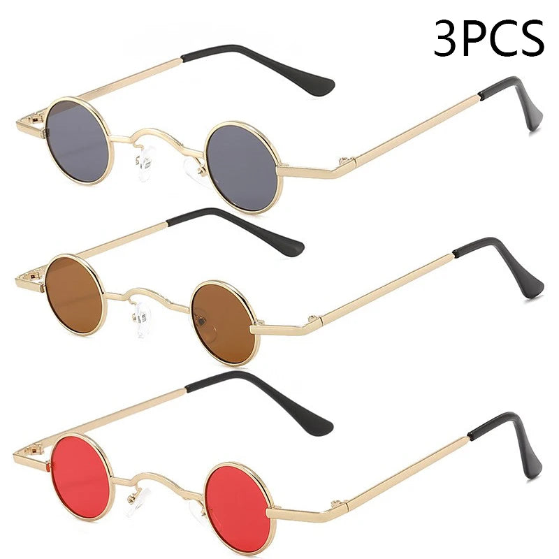 Vintage Rock Punk Man Sunglasses Classic Small Round Sunglasses Women Wide Bridge Metal Frame Black Lens Driving Eyewear