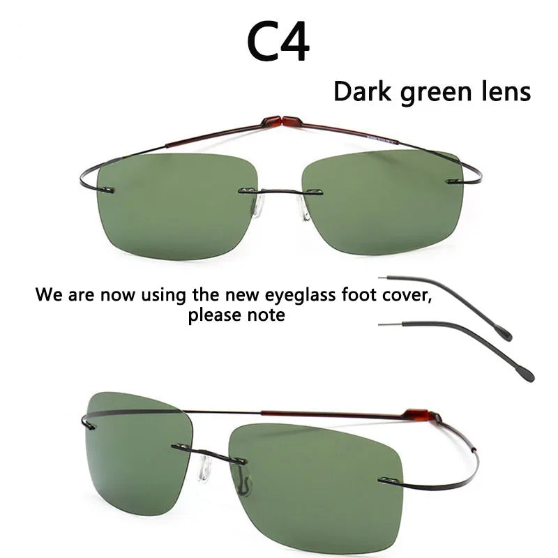 NEW Cool 100% Pure Titanium Rimless sunglasses Polarized Lenses Grey Super Thin Lenses Sun-shade UV protection UV400 spring leg