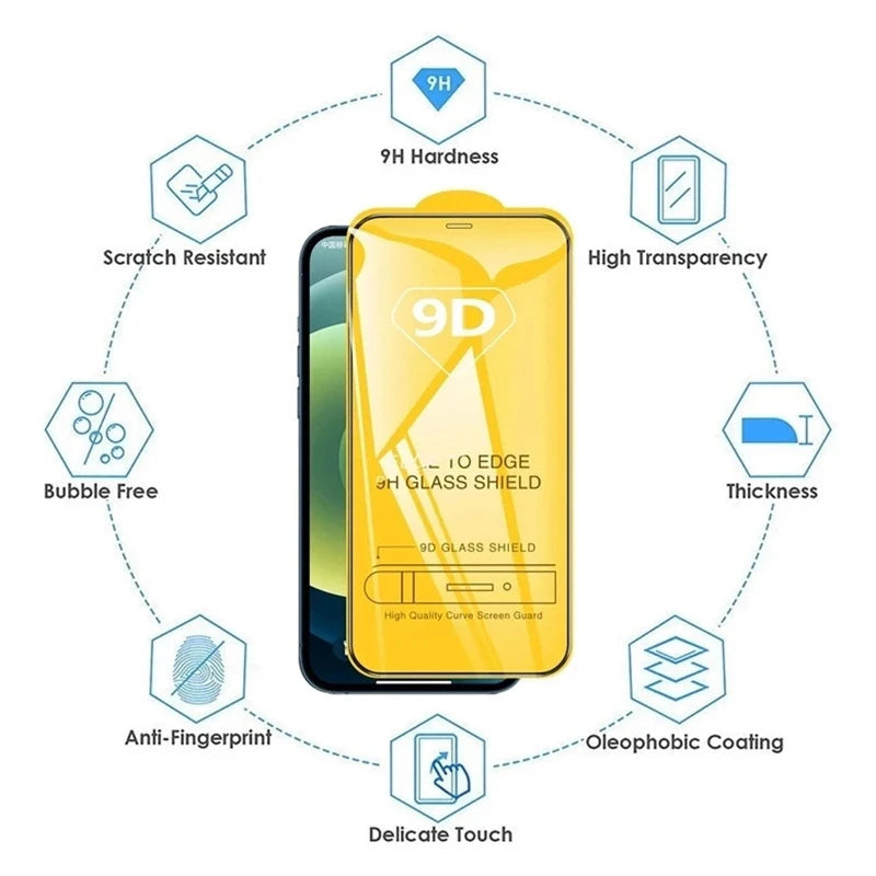 1-4PCS 9D Protective Glass For iPhone 16 15 11 12 13 14 Pro Max 15Plus Screen Protector For iPhone XR X XS MAX Tempered Glass