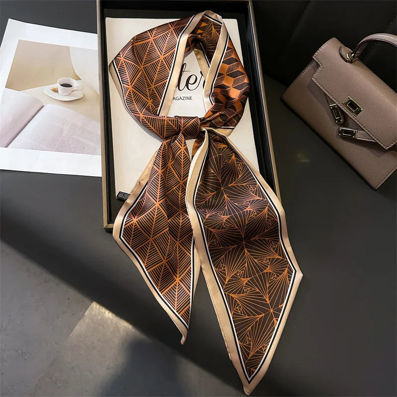 NEW Fashion Print Long Silk Scarf Graphic Ribbon For Women Soft Cozy Silk Scarf Versatile Neckerchief Length Luxury Headband