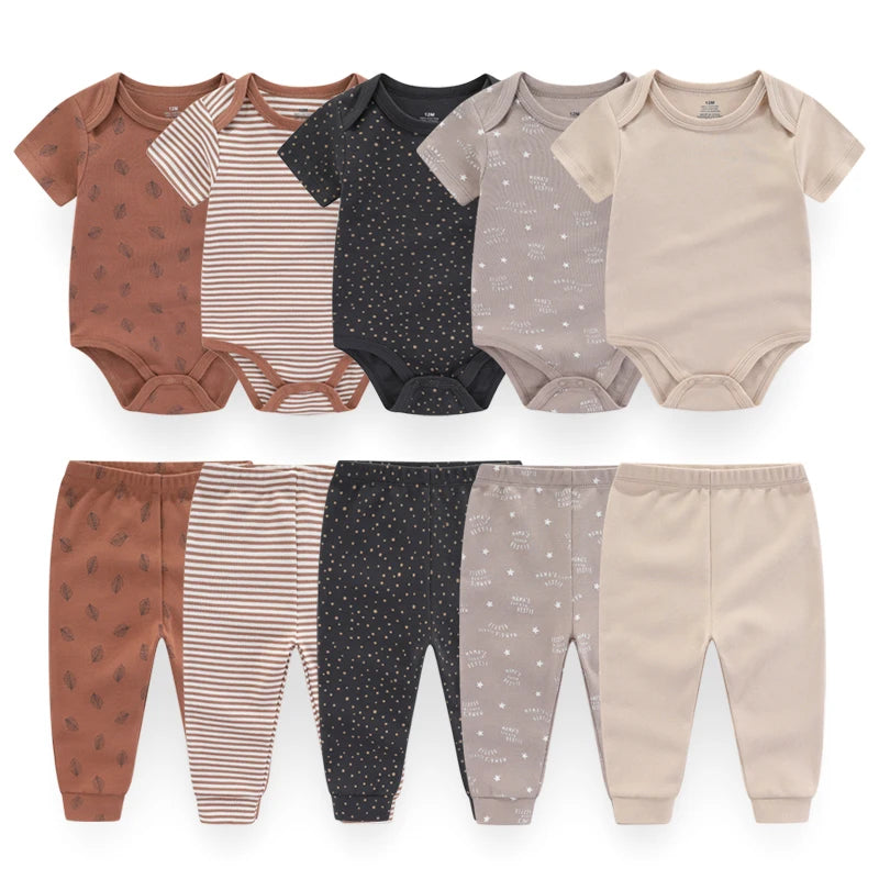 6/9/10PCS Baby Girl Clothes Newborn Solid Bodysuits+Pants Cotton Baby Boy Clothes Short Sleeve Girls Baby Clothing Cartoon