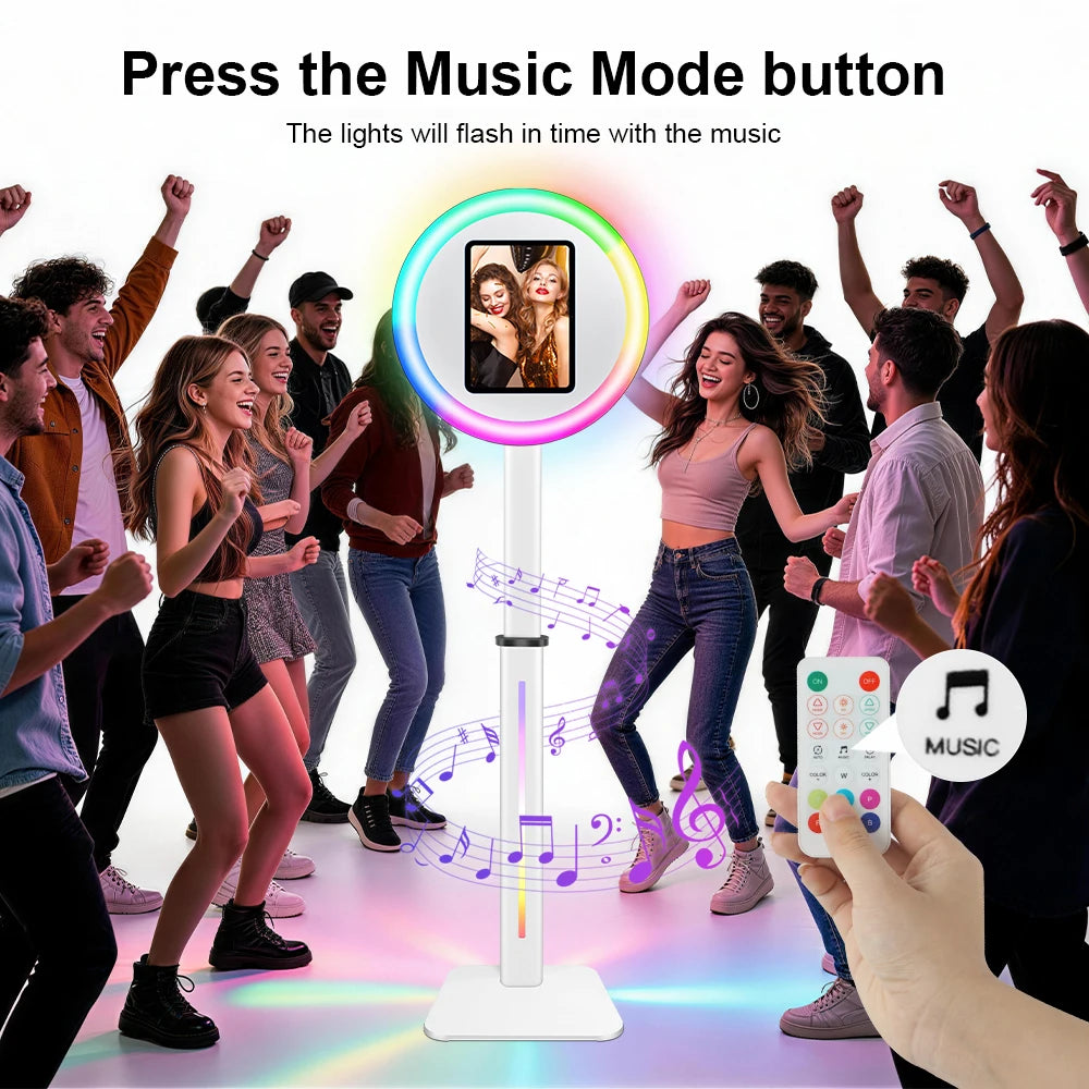 Adjustable Height Photo Booth with RGB Light for 10.5/11/12.9 Inch IPad Aluminum Alloy Professional Ipad Photobooth Kit for Wedding Birthday Party Photography Props