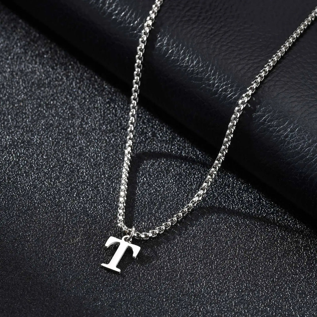 Vnox Simple A-Z Letter Necklace for Men, Waterproof Stainless Steel 26 Letters Pendant Necklace，Men’s Minimal Initial Necklace
