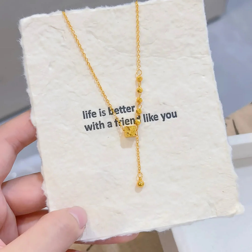 Luxury 24K 9999 Pure Gold real gold Crushed Ice Cube Tassel Pendant INS Fashion Pendant Women's Necklace