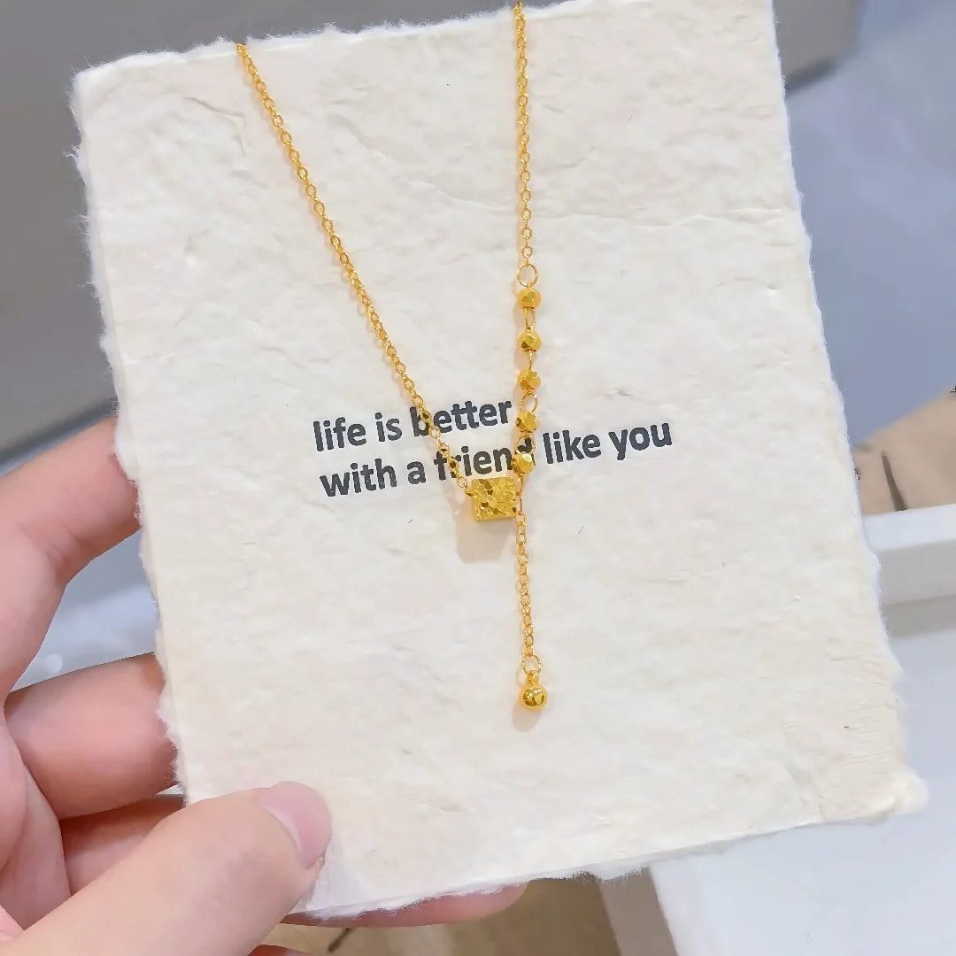 Luxury 24K 9999 Pure Gold real gold Crushed Ice Cube Tassel Pendant INS Fashion Pendant Women's Necklace