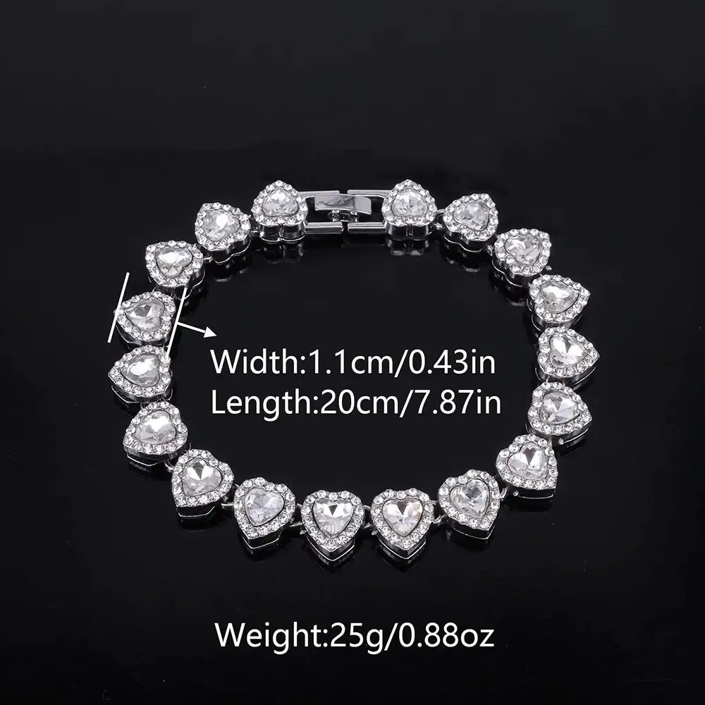 1Pcs New Heart-shaped Rhinestone Necklace Shiny Heart 20/45cm Chain Bracelet Alloy Fashion Rock Party Jewelry
