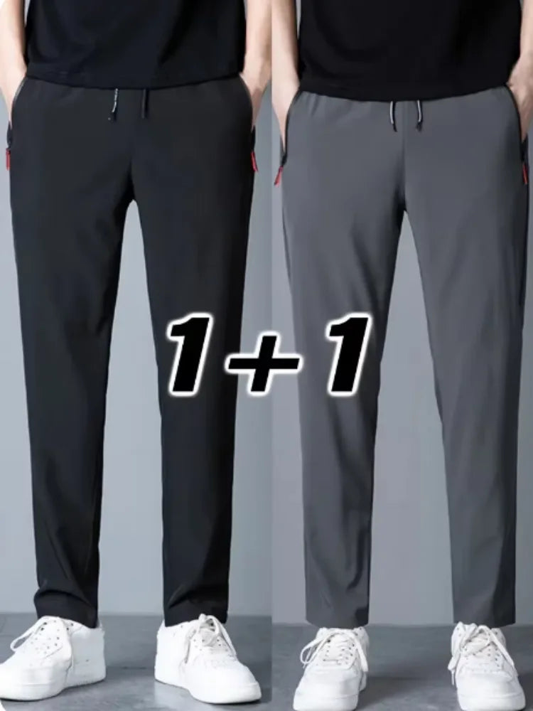 2 Pieces Men's Casual Pants Stretch Elastic Waist Jogger Korean Classic Blue Black Gray Male Brand Trousers Plus Size