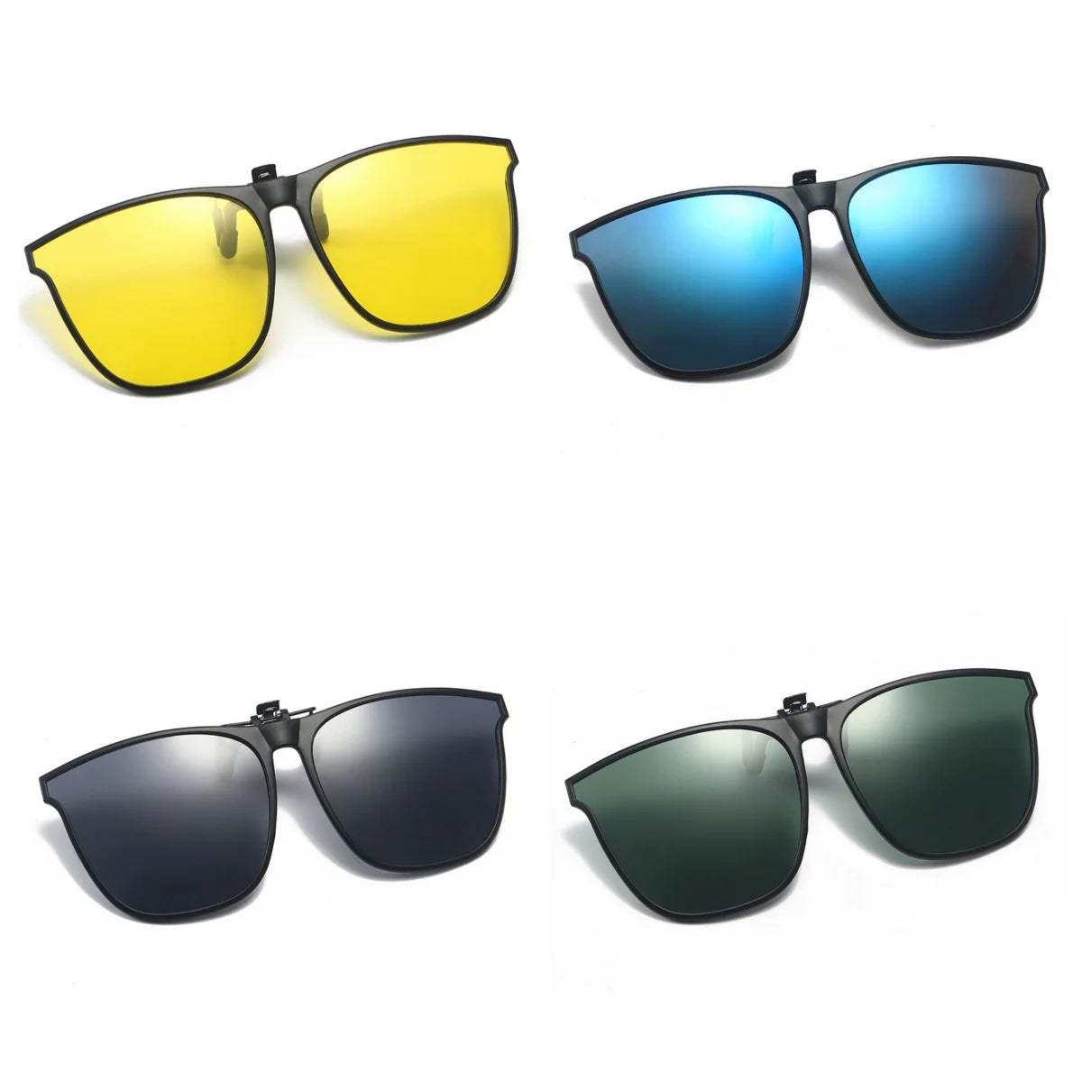 A Pair of New PC Clip Sunglasses for Outdoor Fishing and Driving. Clip Sunglasses for Day and Night Use.
