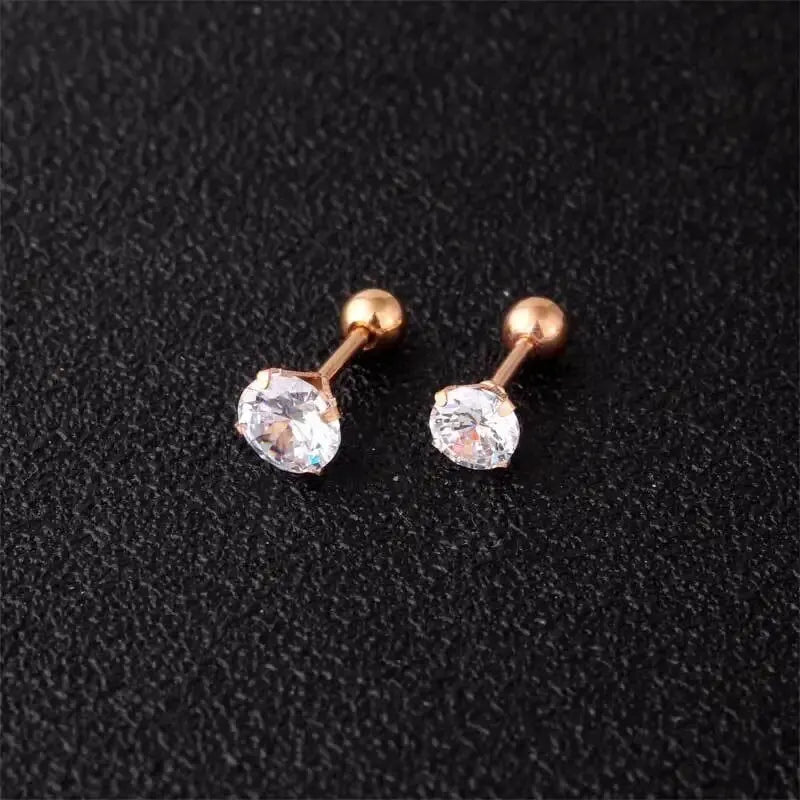 3Pcs/Set 3/4/6mm Simple Crystal Stainless Steel Stud Earrings for Women Men Vintage Geometric Piercing Earrings Y2K Jewelry Gift