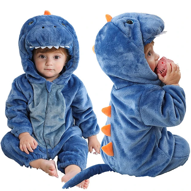 MICHLEY Carnival Winter Baby Rompers Hooded Flannel Cosplay Toddler Infant Clothes Bodysuits Jumpsuit Costume For Girl Boy