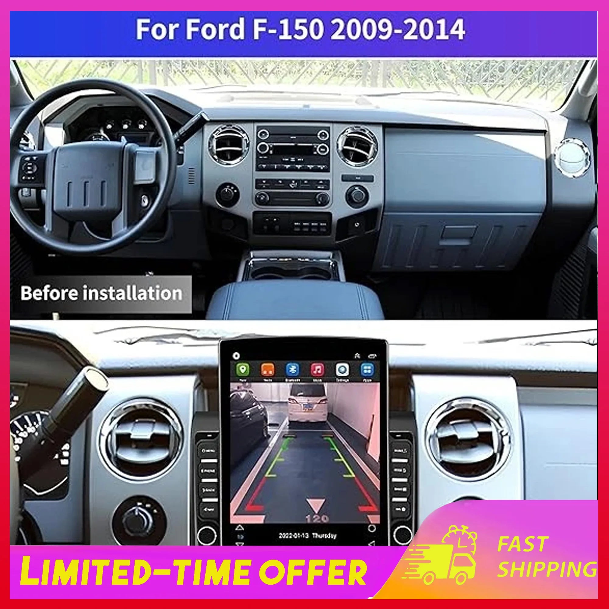 Car Stereo Radio for Ford F150 2009-2014 2+64G 4+64G with Wireless CarPlay Android 9.7'' IPS Touchscreen Wireless GPS WiFi  FM/RDS SWC WiFi Bluetooth Split Screen Bluetooth