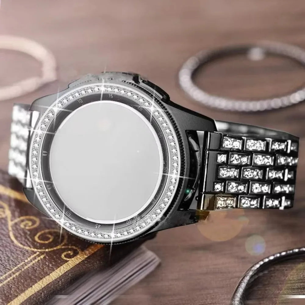 Luxury Full Diamond 5 Row Steel Band 20mm 22mm for Galaxy Watch 6 5 4 Classic Active 2 Gear S3 Huawei GT Amazfit GTR GTS Bip Men