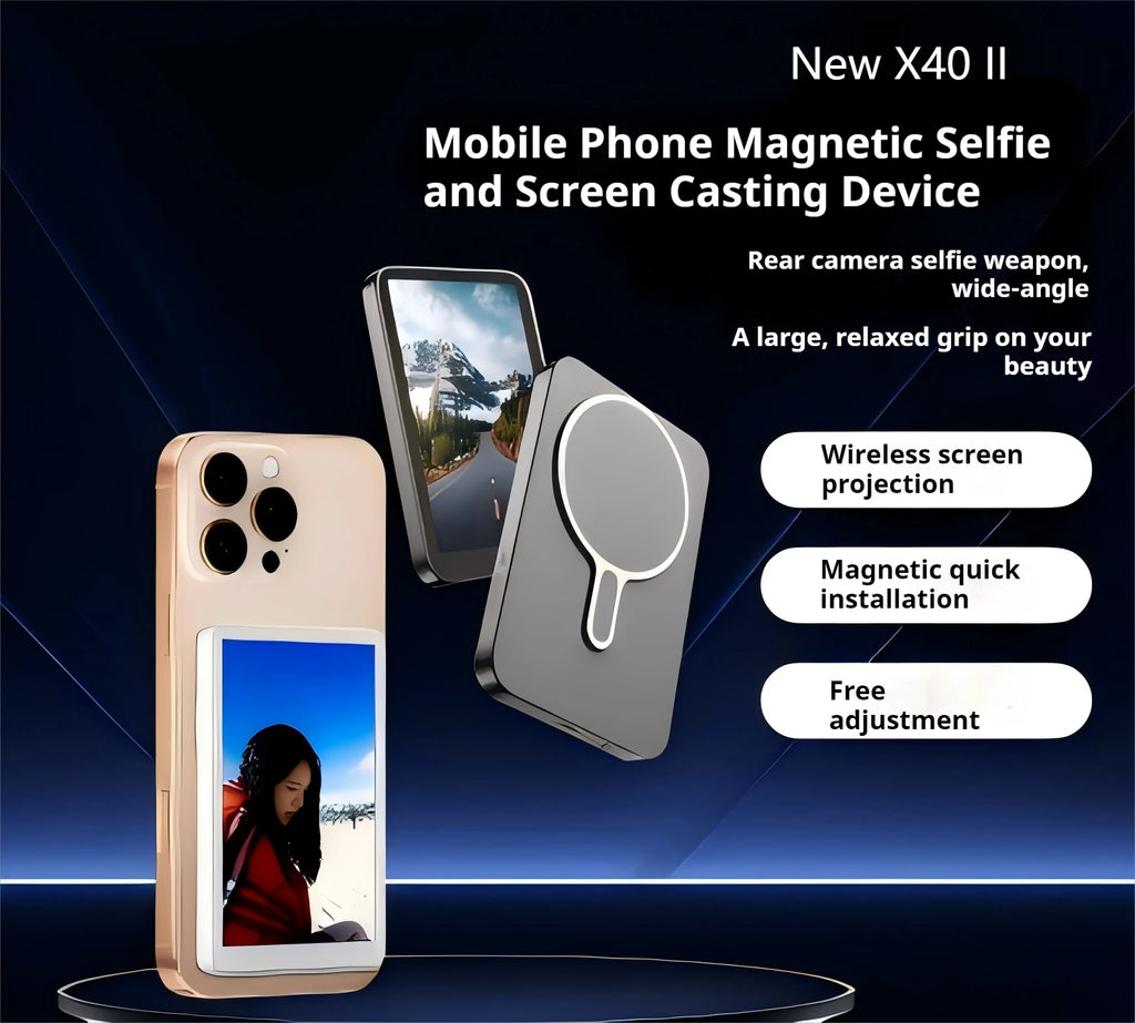 Magnetic Phone Monitor - Real-Time Selfie/Rear Cam - 4K Streaming Assistant - Wide Angle - Fits Most Phones