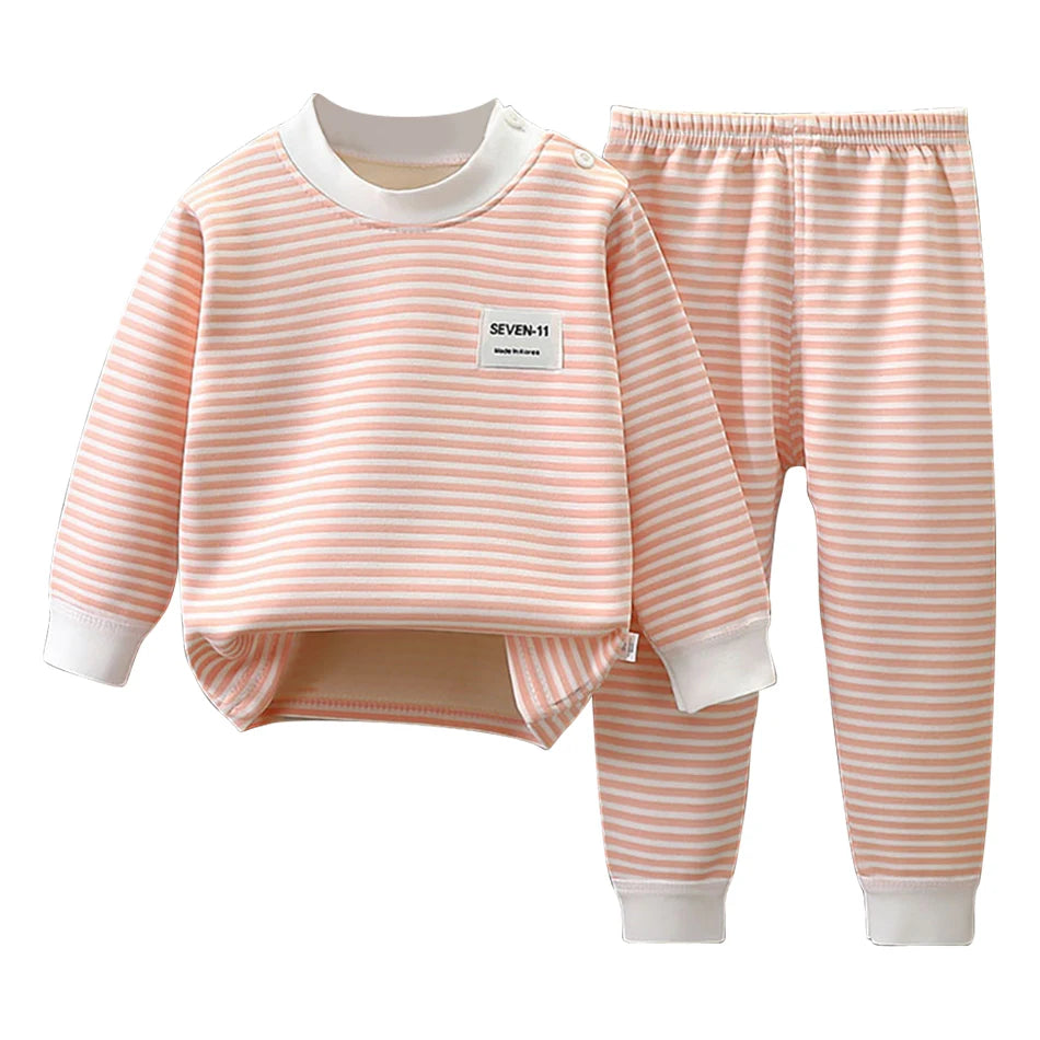 Baby Warm Clothing Set Fleece Lined Children Boys Girls Striped Underwear Sleepwear Set Ideal for Home Pajamas Autumn Winter
