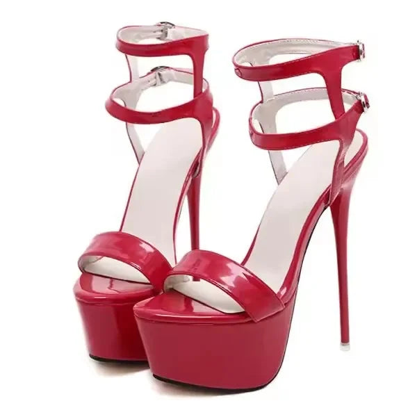 Aneikeh Hot Sales 2026 Summer Style Sexy 16cm Women Sandals High Heels Open Toe Buckles Nightclub Party Shoe Black Big Size 15
