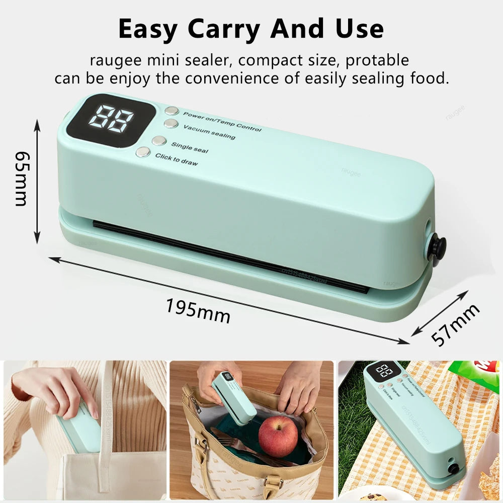 Mini Vacuum Sealer 3 in 1 Cordless Food Sealer Portable Food Sealer with Pump Strong Suction Handheld Rechargeable Food Sealer