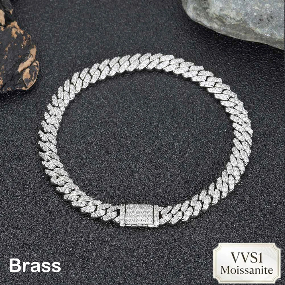 FLEXKING Moissanite Cuban Necklace for Men Women 6MM D Color VVS1 Iced Out Moissanite Miami Cuban Link Bracelets Box Clasp