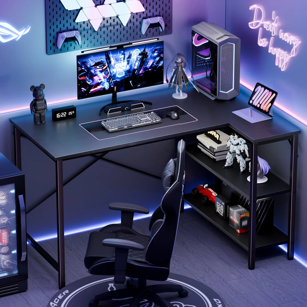 JHK L Shaped Desk 47 Inch Computer Desk Gaming Furniture Corner Desks Home Office PC Table with Reversible Storage Shelves