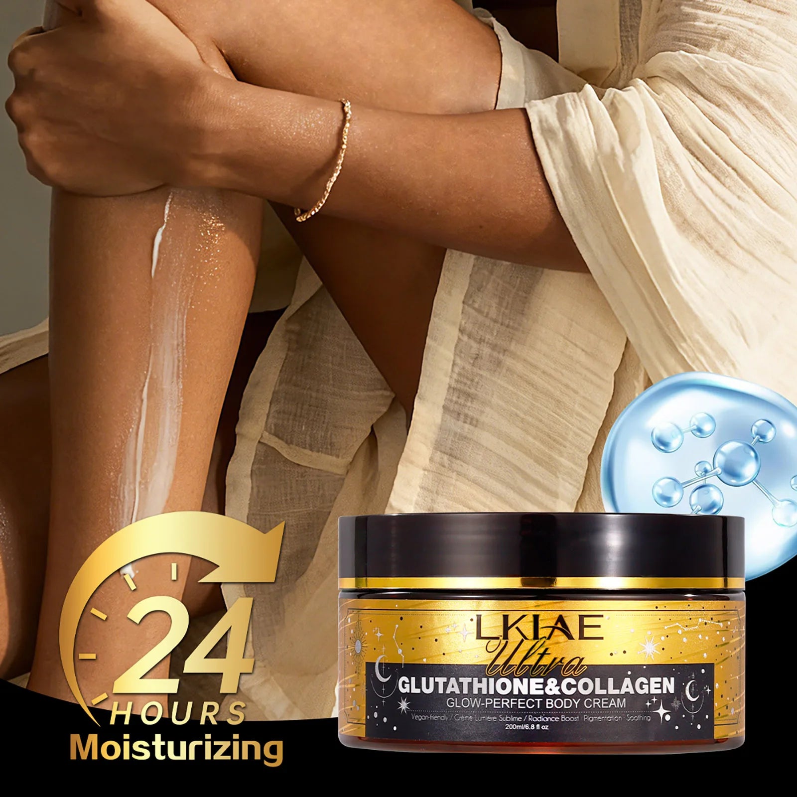 LKIAE Ultra Glutathione Collagen Skin Glowing Body Cream, 24-Hour Intense Hydration, Anti Hyperpigmentation, Brightening, 200ml