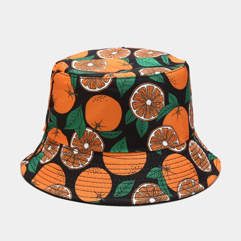 New Creative Fruit Pattern Fisherman's Hat Unisexdouble Sided Bucket Cap Uv Protection Panama Sun Caps for Girls Beach Hats