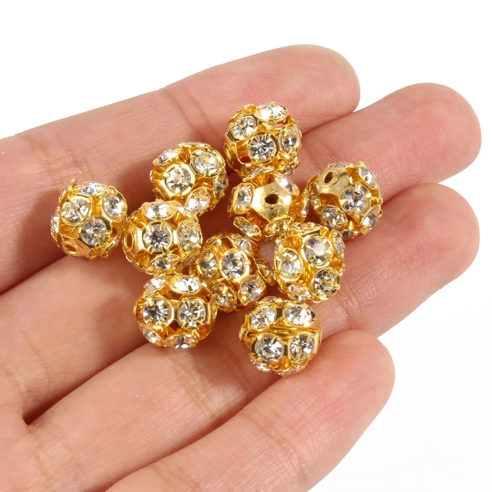 50pcs 6mm AB Color Metal Crystal Beads Rhinestone Ball Shape Loose Beads for Jewelry Making DIY Gift Bracelet Accessories