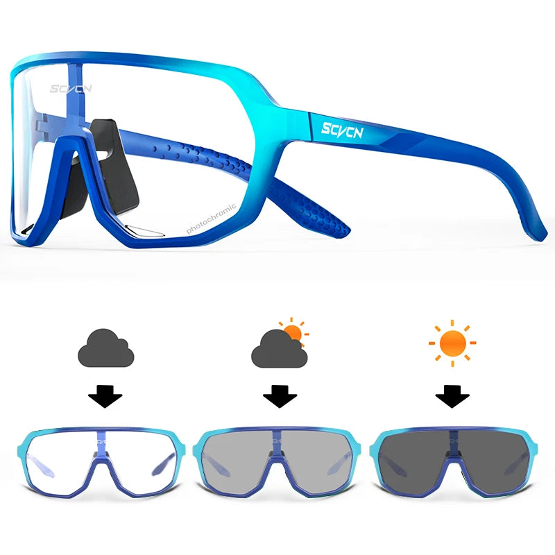 SCVCN Cycling Glasses UV400 Photochromic Sunglasses Men Sun Mountain Bike Road Bicycle Eyewear Sports Running MTB Cycle Gogg
