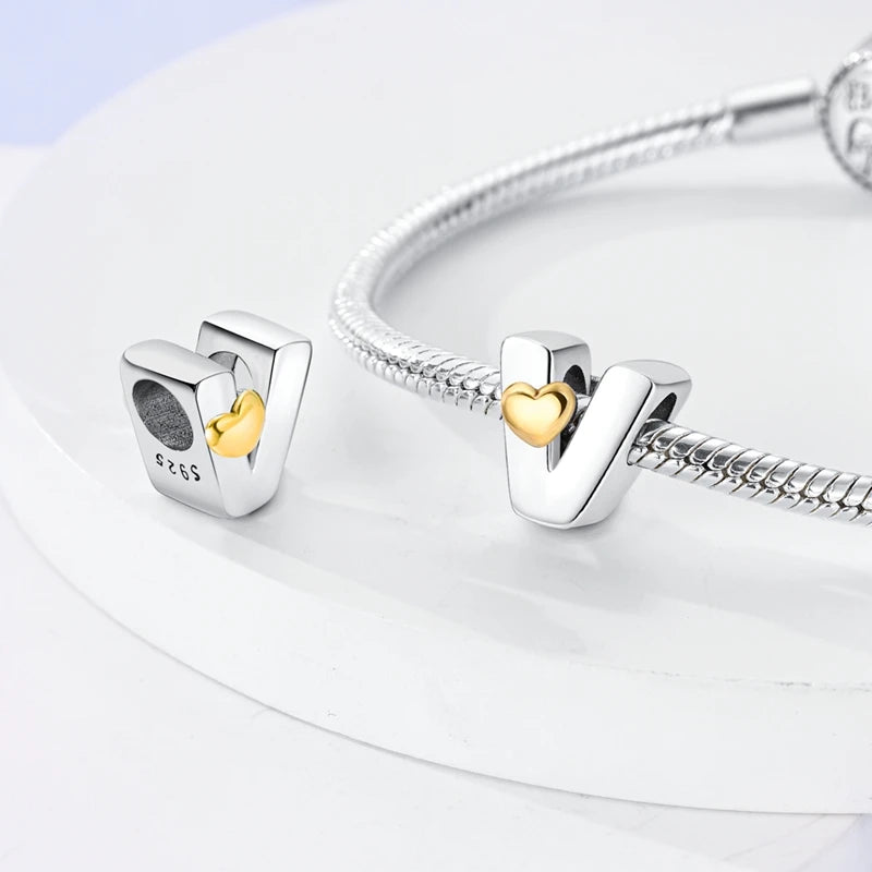Fit Qikaola 925 Original Bracelets Love 26 English Letters Series Silvering Charms Beads For DIY Birthday Jewelry Making