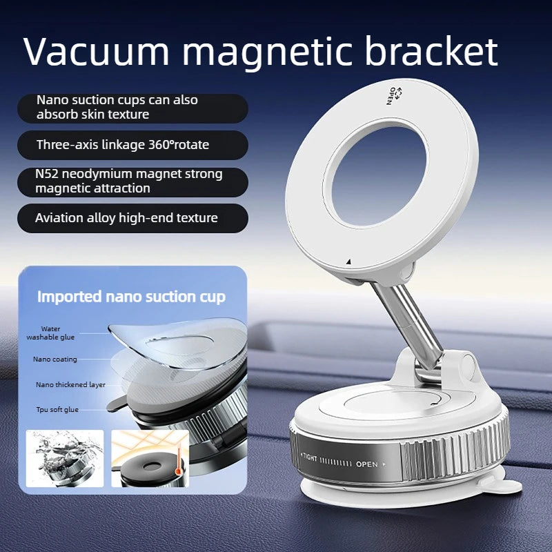 Upgraded Foldable Magnetic Car Phone Holder – N52 Magnet for Ultra-Strong Hold, 360° Rotatable, Dashboard Suction Cup, ABS