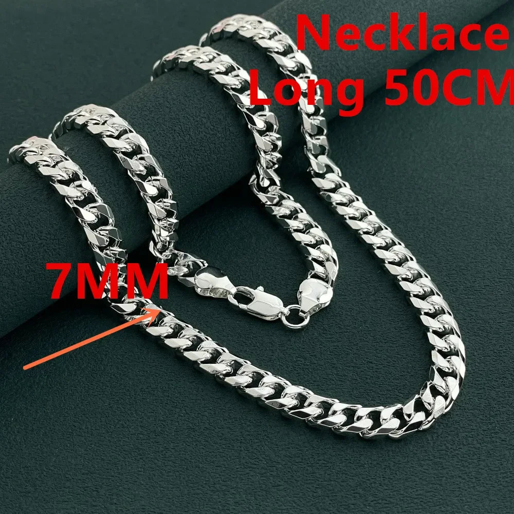 Luxury 925 Sterling Silver Gold Plated 7mm Cuban Necklace, Unisex Engagement Accessories Jewelry 50-60cm