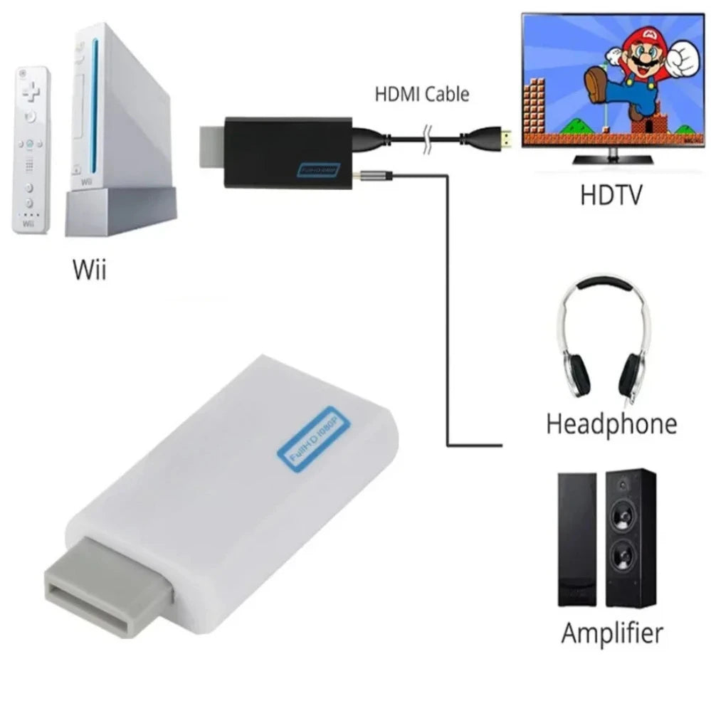 WII to HDMI-compatible Converter with 3.5mm Audio Video Cable Full HD 720P/1080P Wii2HD Adaptor for PC HDTV Monitor Display