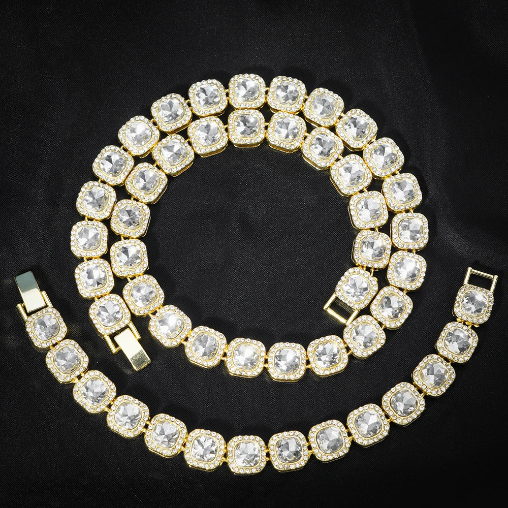 Luxury Paved Crystal Heart 13mm Cuban Link Chain Necklace for Women Hip Hop Iced Out Round Square Tennis Chain Bracelet Jewelry